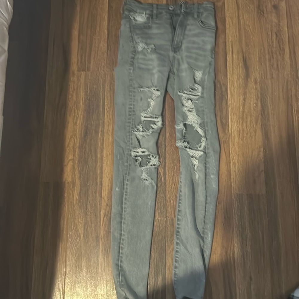 Dark grey ripped skinny jeans